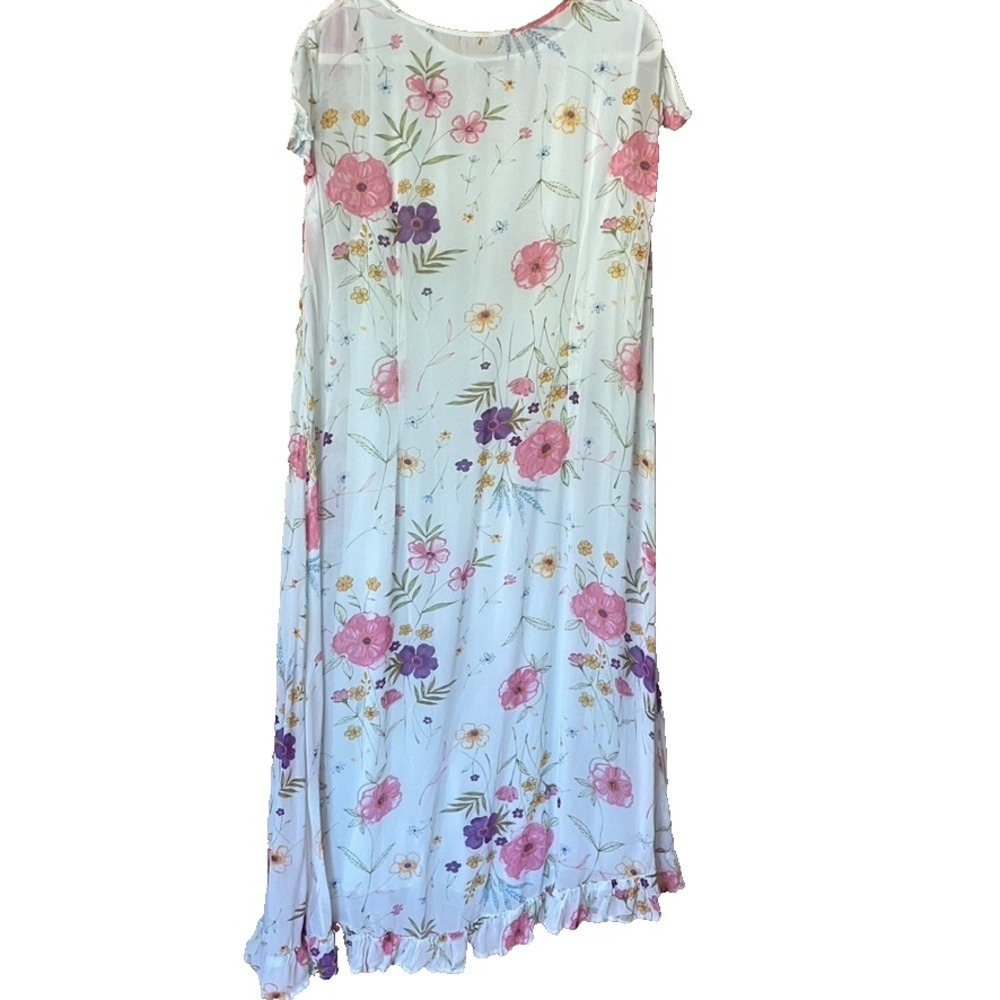 Karavan Light Blue Vintage Floral‎ Sheer Lined Flutter Sleeve Dress Size Large - Picture 2 of 6